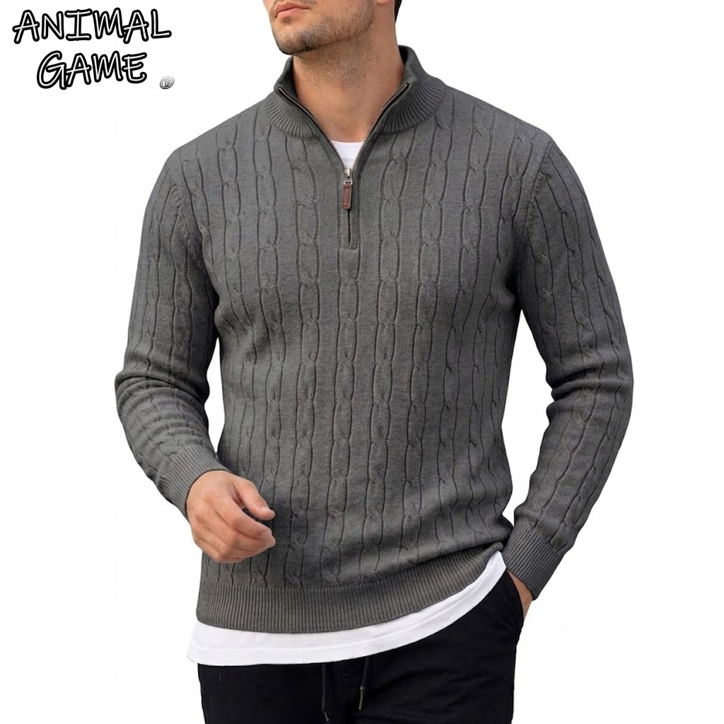 Men'S Fashion Zip Sweater - メンズ長袖ハーフジップポロセーター ニットプルオーバー カジュアルスポーティ アスレチック 冬用暖かいジャンパー アウターウェア