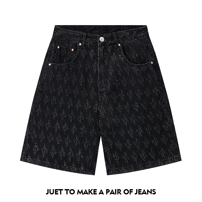 Mens Fashion Combination - Ummer メンズ デニム ショートパンツ クラシックでファッショナブルな破れデザインを組み合わせたストレートフィット ルーズ