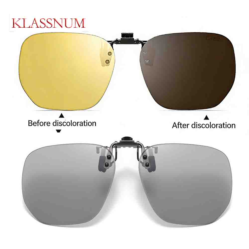 Mens Fashion Discord - KLASSNUM スクエアクリップオンサングラス男性女性リムレス近視運転釣り偏光シェード変色可能 UV400 ナイトグラス