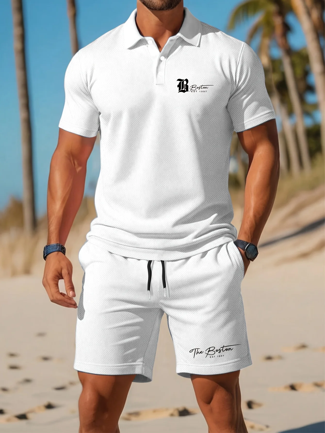 Mens Fashion Wear - 夏の新作メンズポロシャツセット カジュアルスポーティー クールでおしゃれ スリムフィット 通気性のある無地 半袖ショートパンツセット