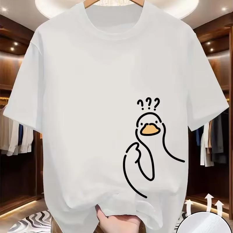 Men'S Fashion Questions - クエスチョンマークダックプリント Tシャツ女性男性夏カジュアルファッションかわいい面白い快適トップスクルーネック半袖コットン Tシャツ