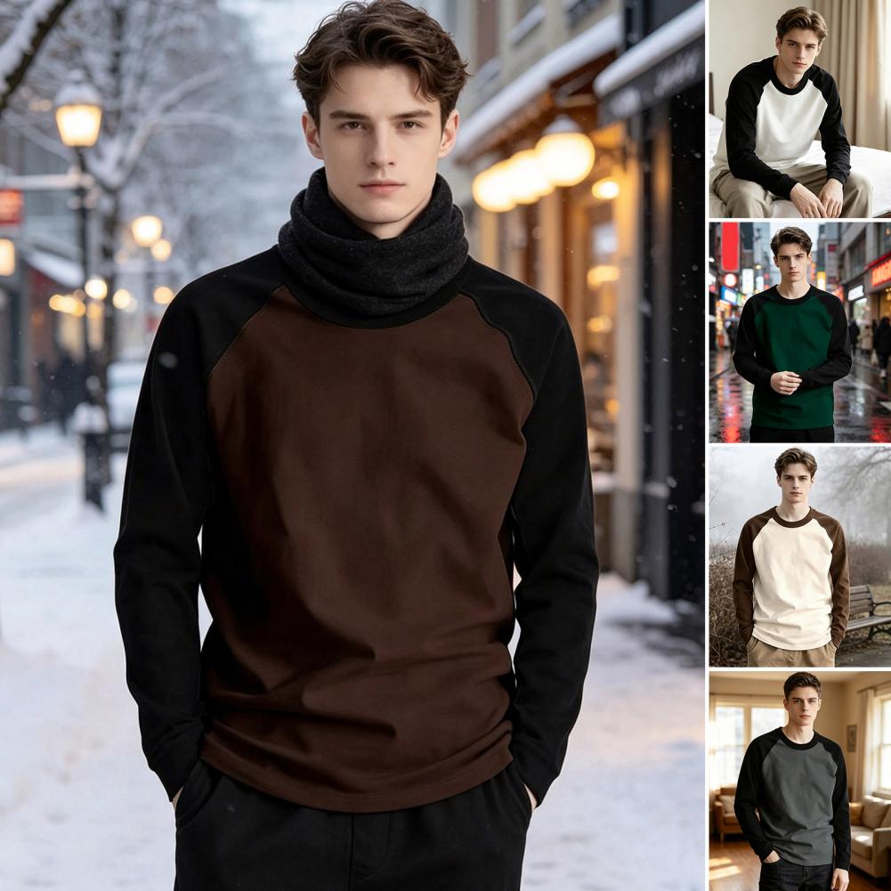 Mens Fashion Wear - 快適な肌触りのメンズ・クルーネックTシャツ。カジュアルなプルオーバータイプで、暖かく、通気性に優れ、秋から冬にかけての普段使いに最適な、おしゃれなベースレイヤー。