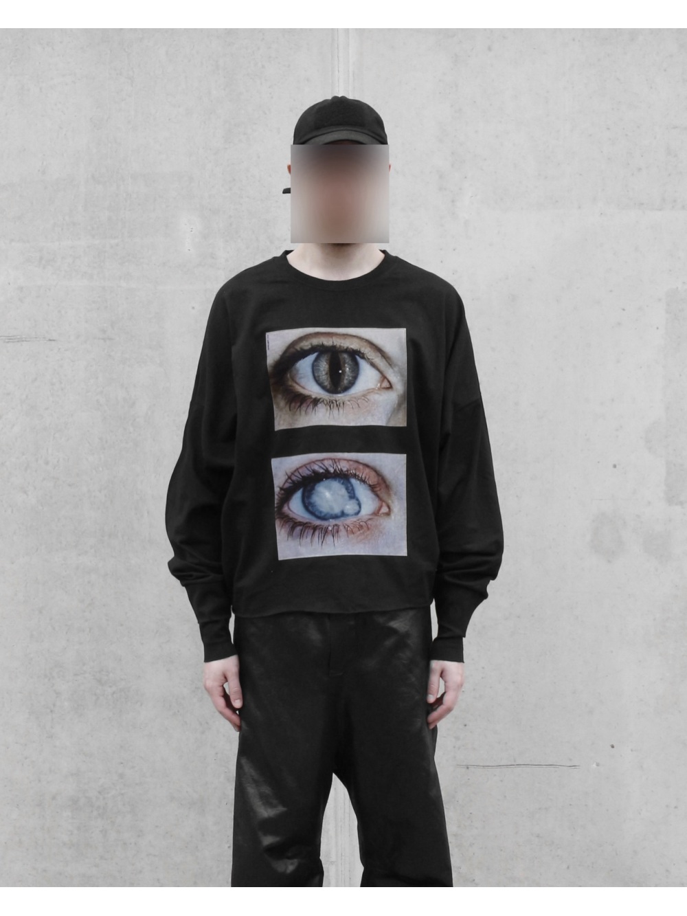 Mens Fashion Trend - 2026年新作 ダークゴシック リアリスティック ダブルアイプリント 長袖トップス パンクストリートトレンドファッション