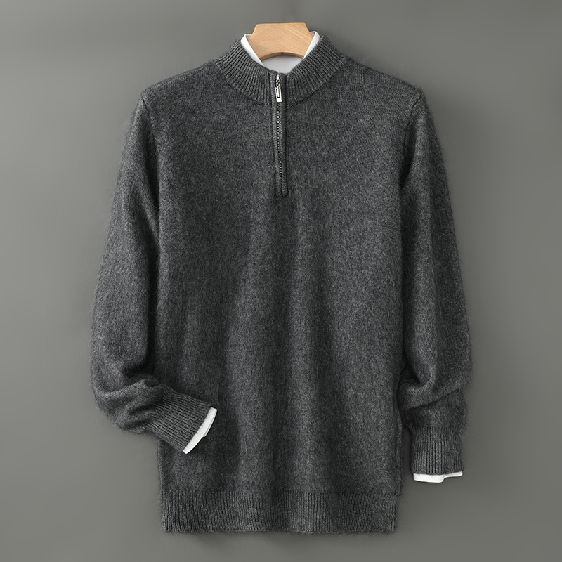 Men'S Fashion Zip Sweater - メンズハーフタートルネックセーター,ニット,カシミア,厚手,ジッパー付き,モノクロ,秋冬ファッション,2024