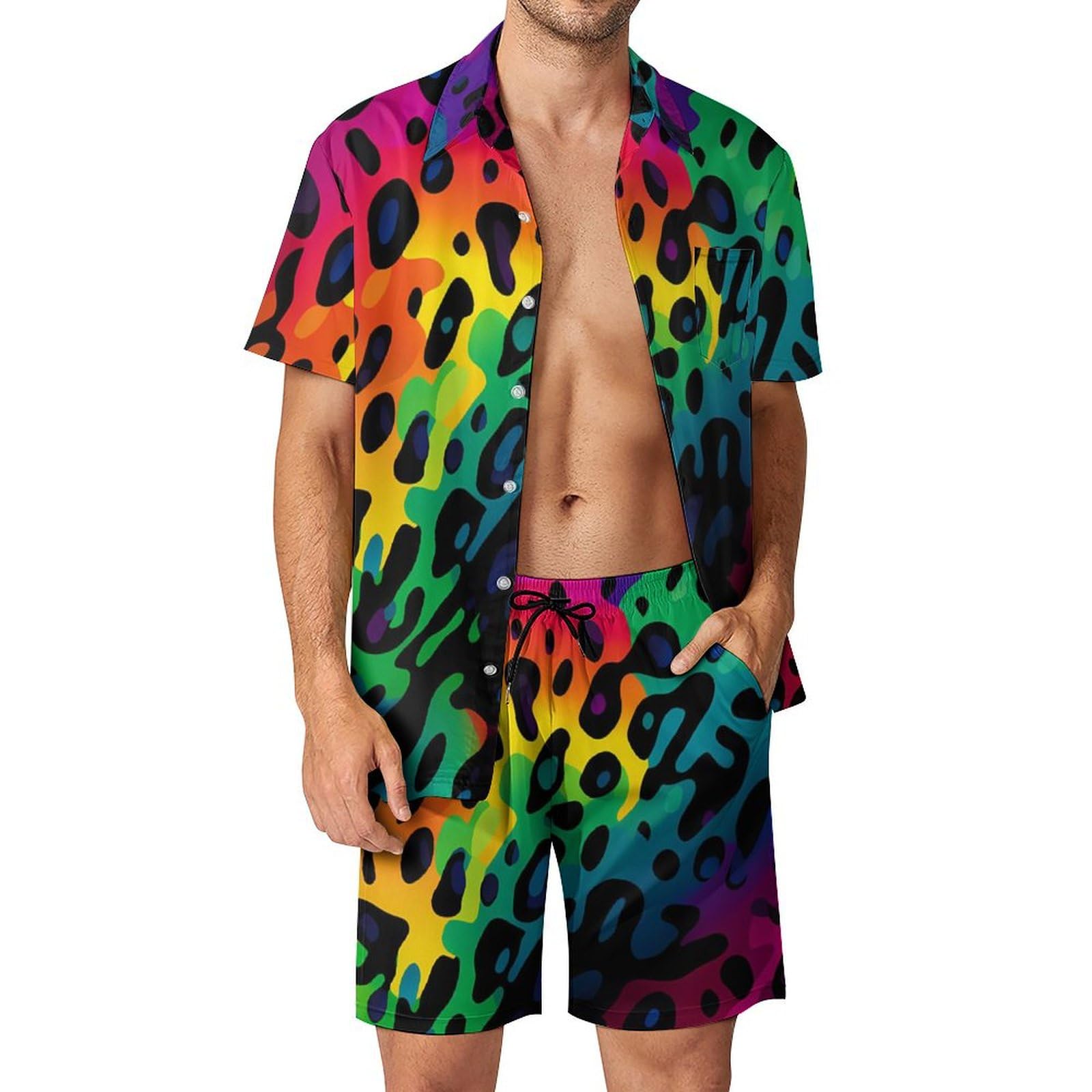 Mens Fashion Wear - 夏用不規則幾何学模様3Dプリントメンズシャツセットファッション半袖シャツビーチショーツストリートウェアハワイアンスーツ服