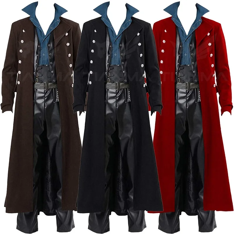 Trench Coat Men - 中世男性英国スタイルパンクジャケットウインドブレーカーカーニバルゴシックビクトリア朝の騎士王子制服コートパーティーコスプレ衣装