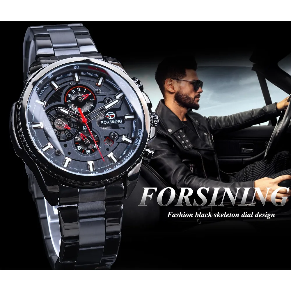 Mens Fashion Discord - Forsining 1137 トップブランド 三ディスクカレンダー ステンレススチール メンズ機械式自動巻き腕時計