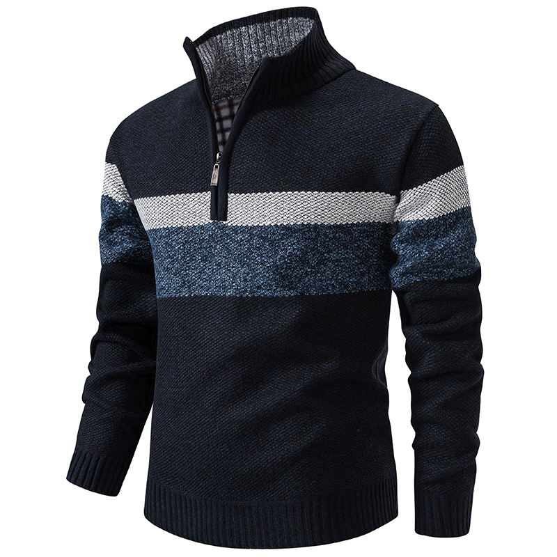Men'S Fashion Zip Sweater - メンズ冬セータータートルネックジッパープルオーバー厚手暖かいニットウェアフリース裏地メンズトップ衣類