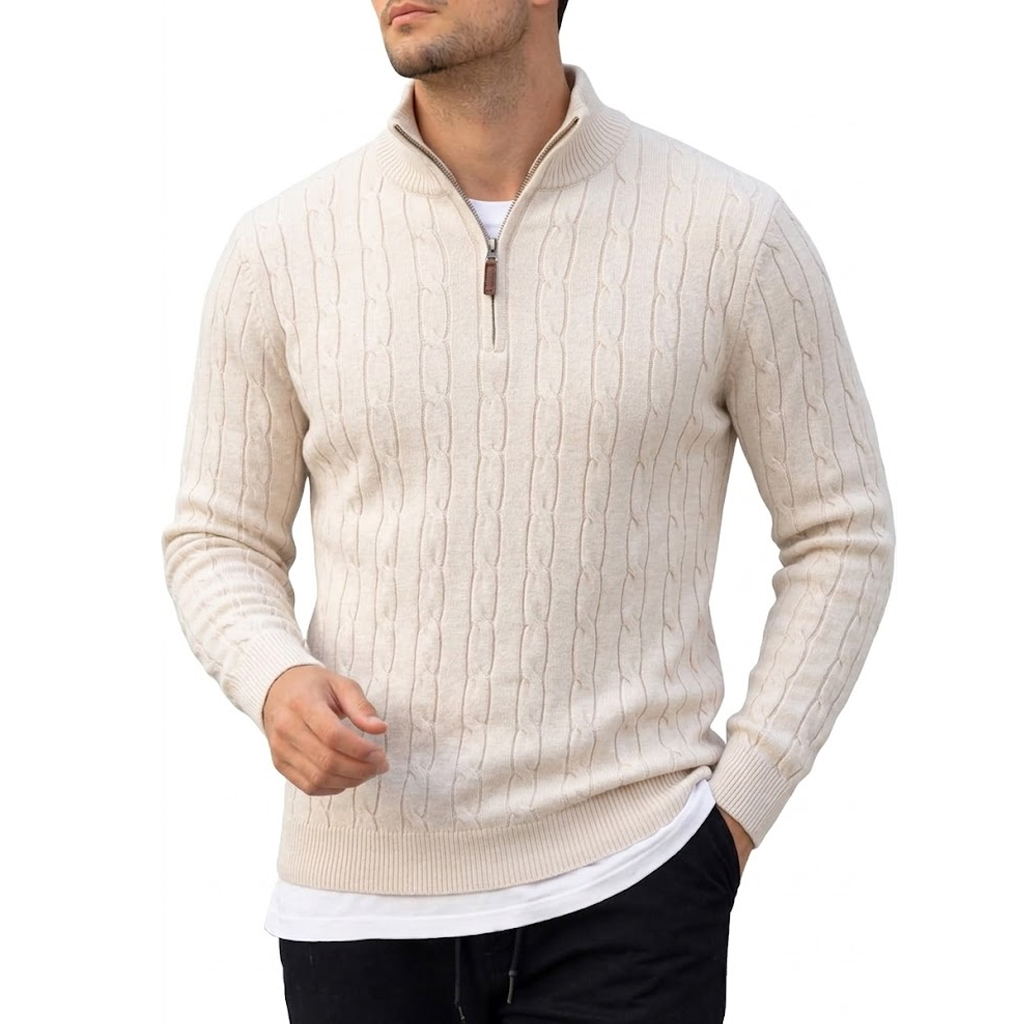 メンズ長袖ハーフジップポロセーター ニットプルオーバー カジ - Men'S Fashion Zip Sweater のレビューと価格