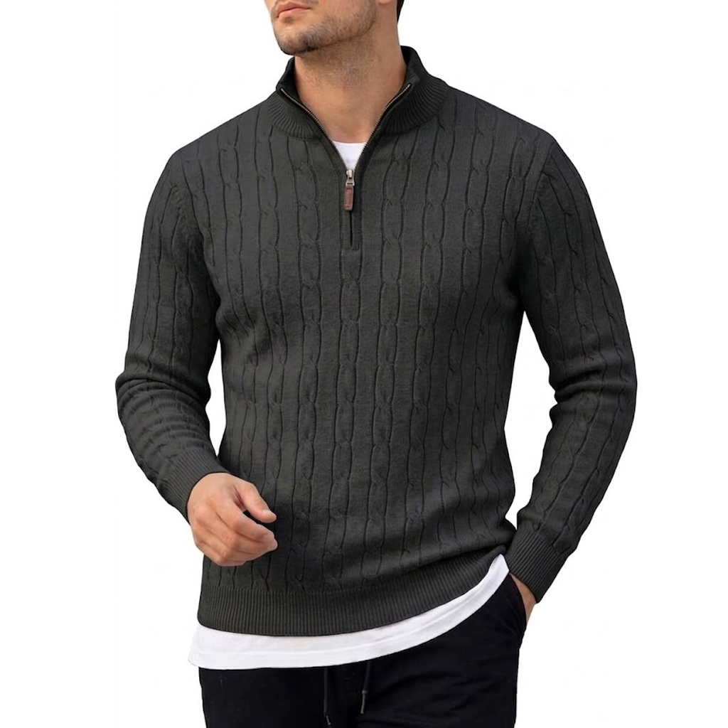 メンズ長袖ハーフジップポロセーター ニットプルオーバー カジ - Men'S Fashion Zip Sweater のレビューと価格
