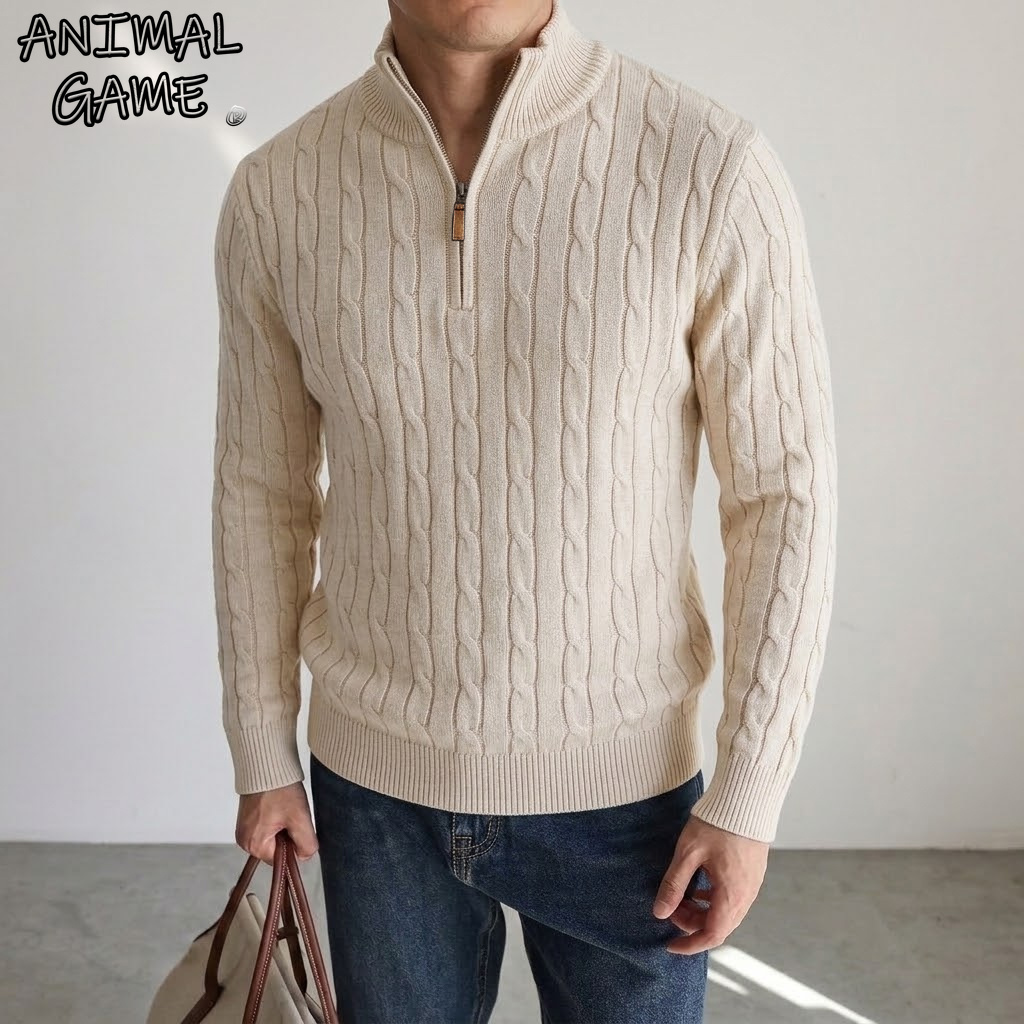 メンズケーブルニットハーフジップセーター、カジュアルスタンド - Men'S Fashion Zip Sweater のレビューと価格