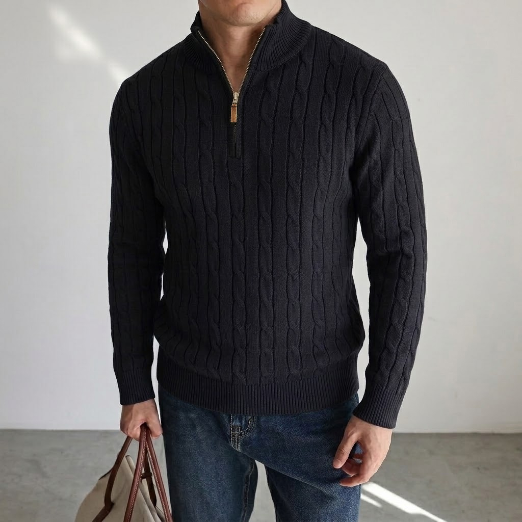 メンズケーブルニットハーフジップセーター、カジュアルスタンド - Men'S Fashion Zip Sweater のレビューと価格