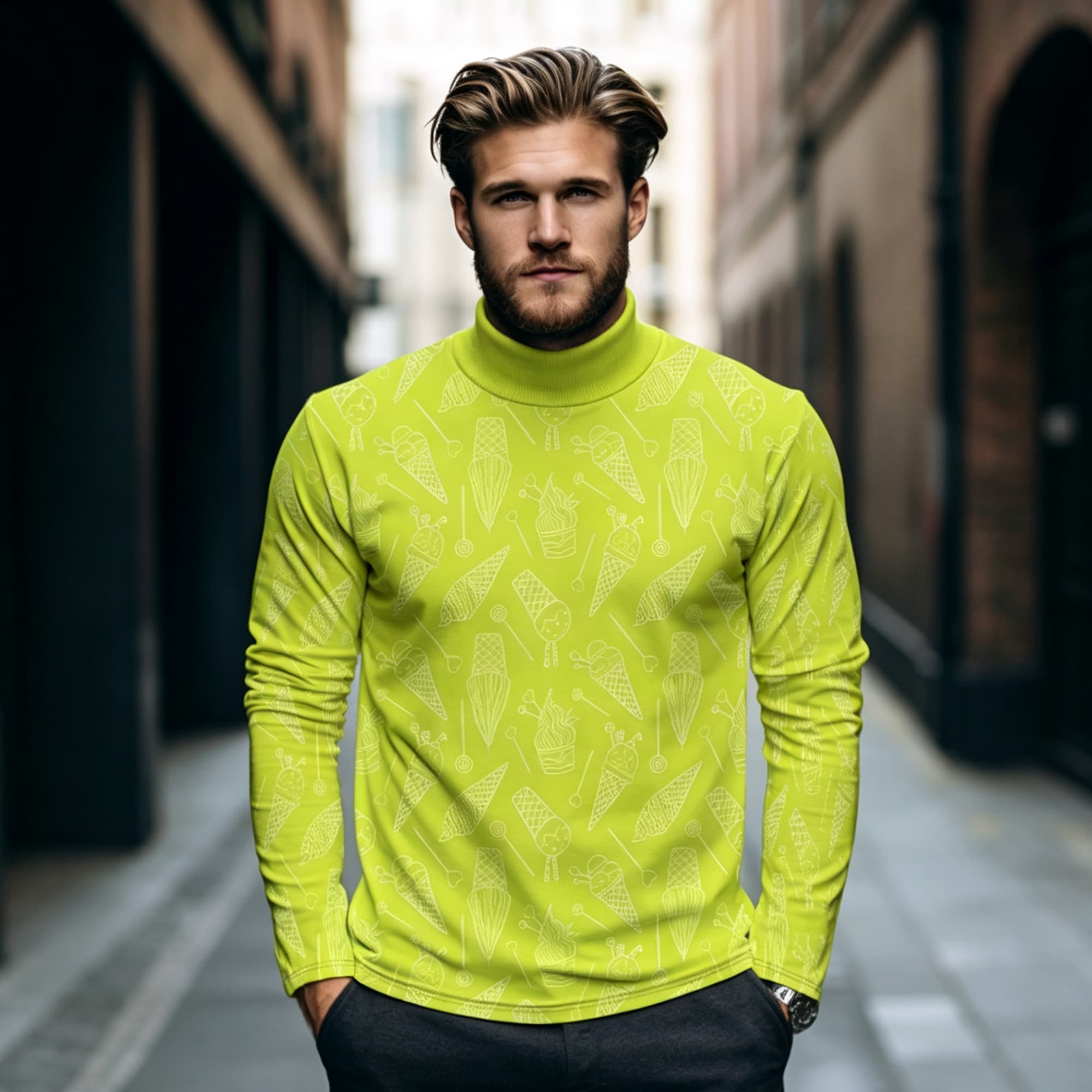 ノベルティデザートグラフィックメンズモックネック長袖シャツス - Mens Fashion Trend のレビューと価格