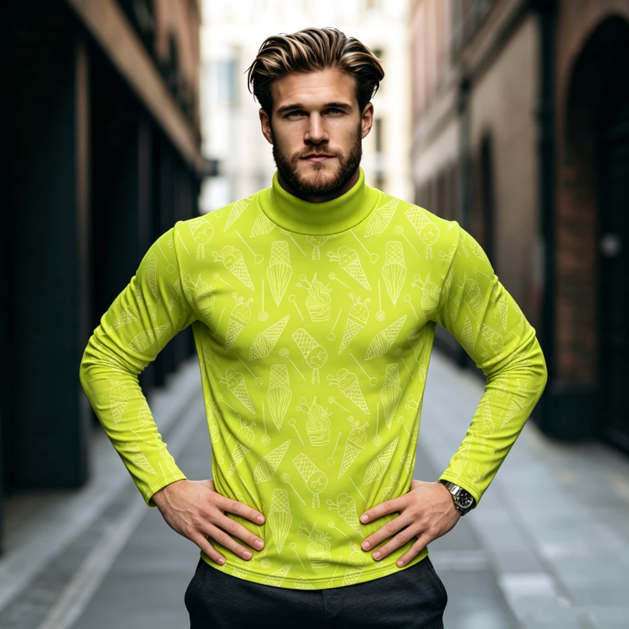 ノベルティデザートグラフィックメンズモックネック長袖シャツス - Mens Fashion Trend のレビューと価格