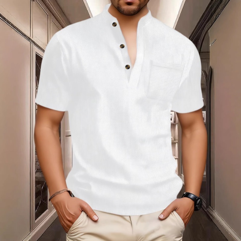 メンズサマーカジュアルヘンリーネック半袖Tシャツ、通気性のあ - Mens Fashion Wear のレビューと価格
