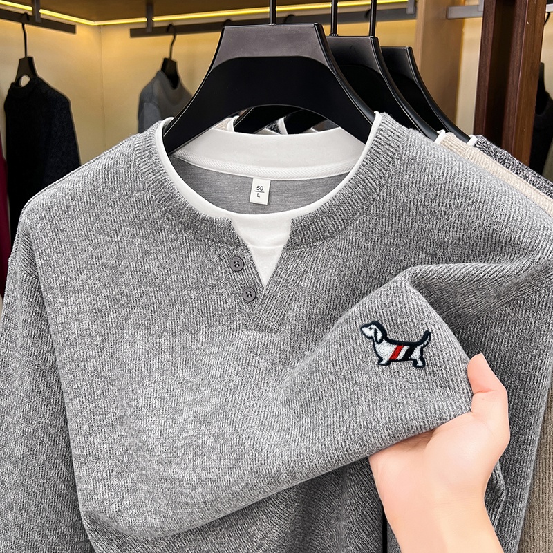 ファッショントレンド無地メンズフェイクツーピースTシャツ秋冬 - Mens Fashion Wear のレビューと価格