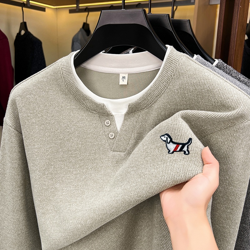 ファッショントレンド無地メンズフェイクツーピースTシャツ秋冬 - Mens Fashion Wear のレビューと価格
