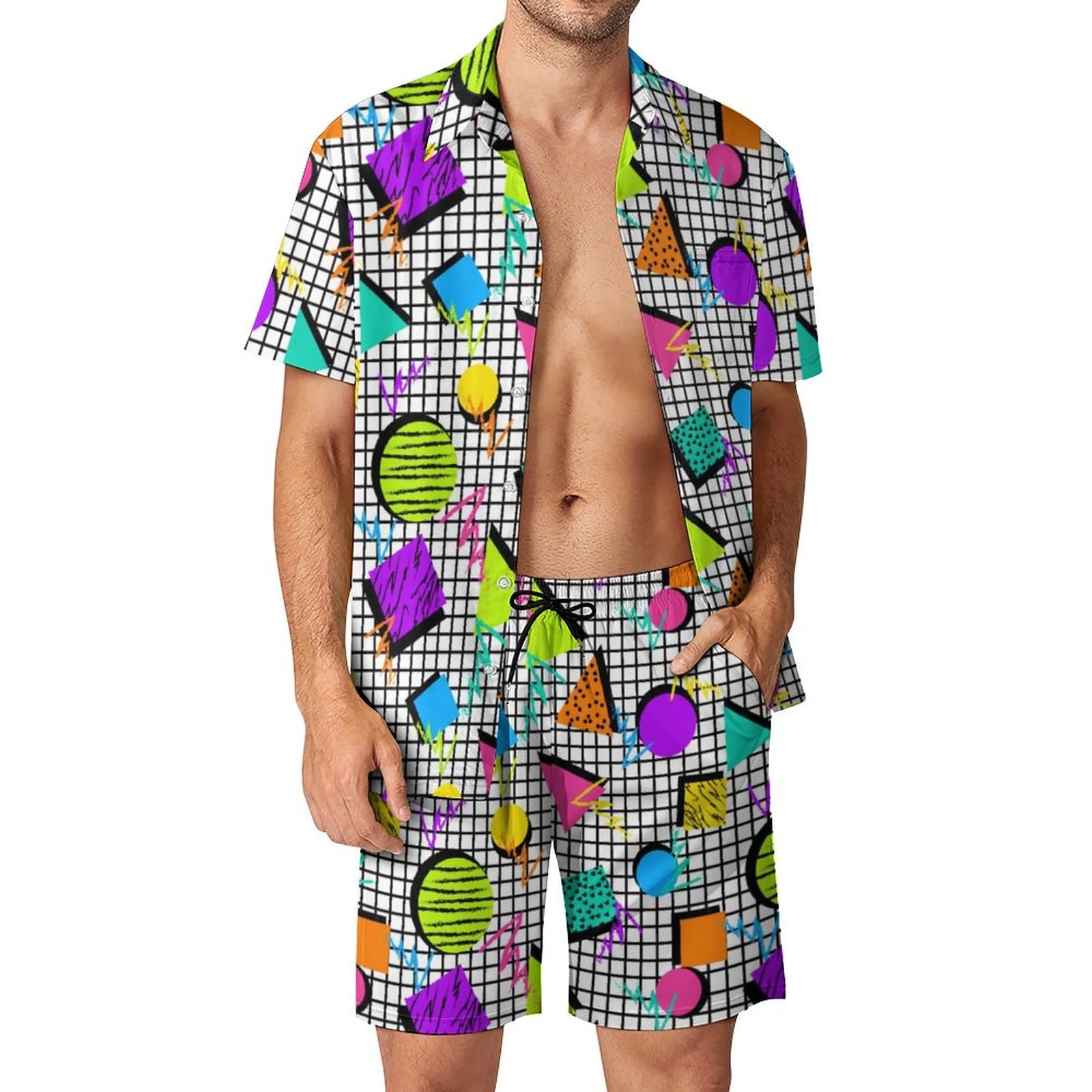 夏用不規則幾何学模様3Dプリントメンズシャツセットファッショ - Mens Fashion Wear のレビューと価格