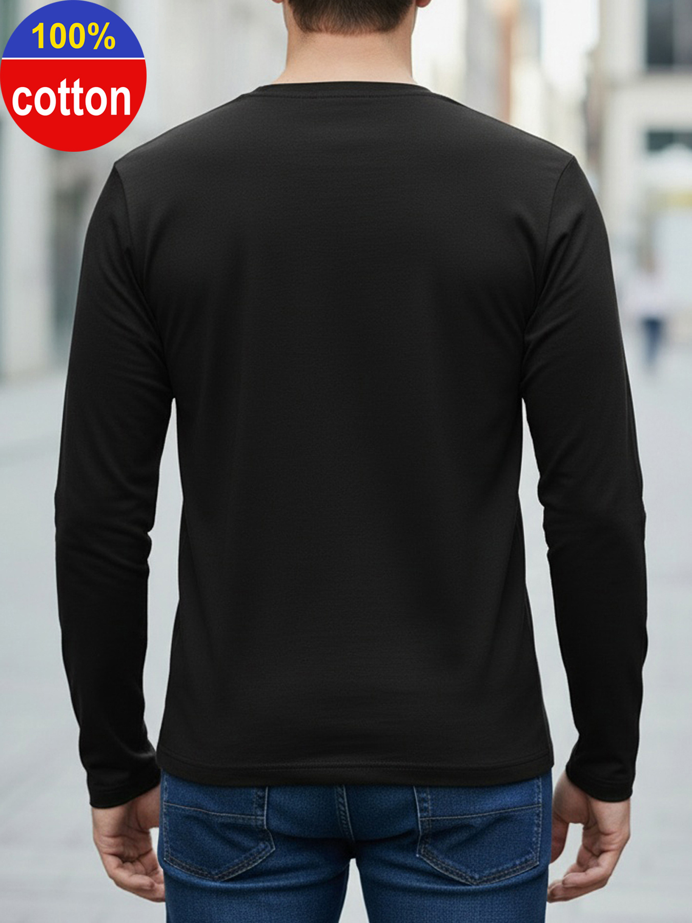 100% ピュアコットンメンズ長袖ラウンドネックルーズオート - Men'S Fashion T Shirts のレビューと価格