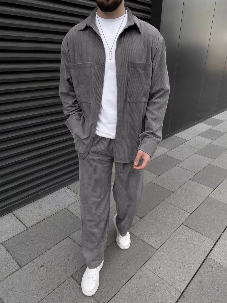 メンズコーデュロイツーピースセット：長袖ボタンダウンシャツと - Mens Fashion Wear のレビューと価格