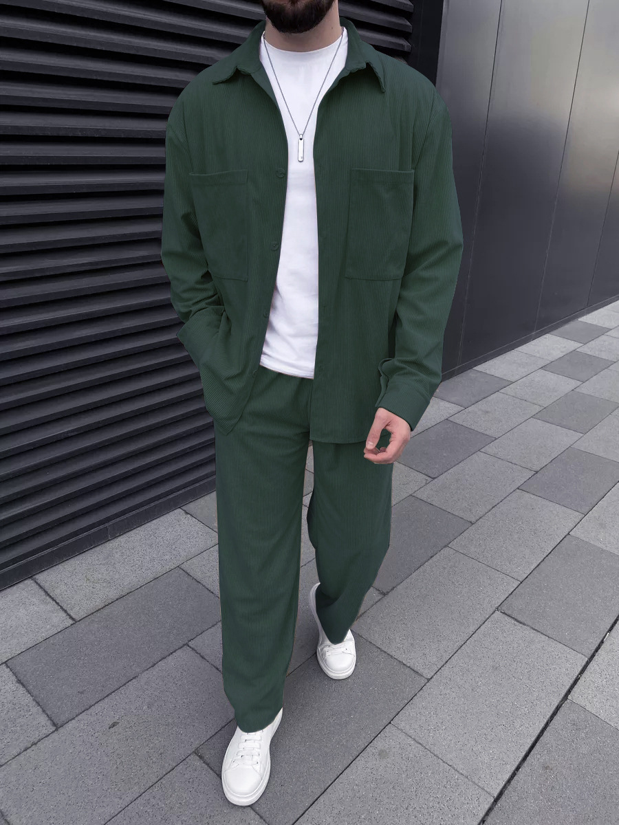 メンズコーデュロイツーピースセット：長袖ボタンダウンシャツと - Mens Fashion Wear のレビューと価格