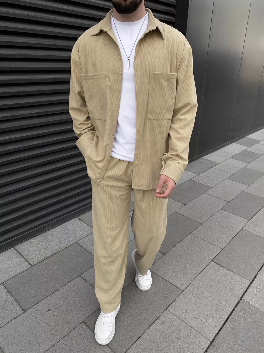 メンズコーデュロイツーピースセット：長袖ボタンダウンシャツと - Mens Fashion Wear のレビューと価格