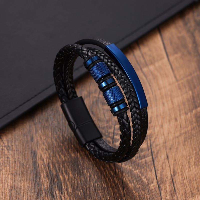 クラシックメンズレザーブレスレット新しい手織り多層コンビネー - Mens Fashion Combination のレビューと価格