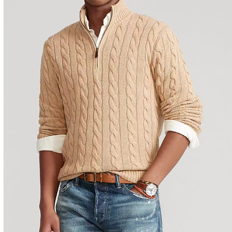 モックネックニットセーター男性固体プルオーバー長袖セータース - Men'S Fashion Zip Sweater のレビューと価格