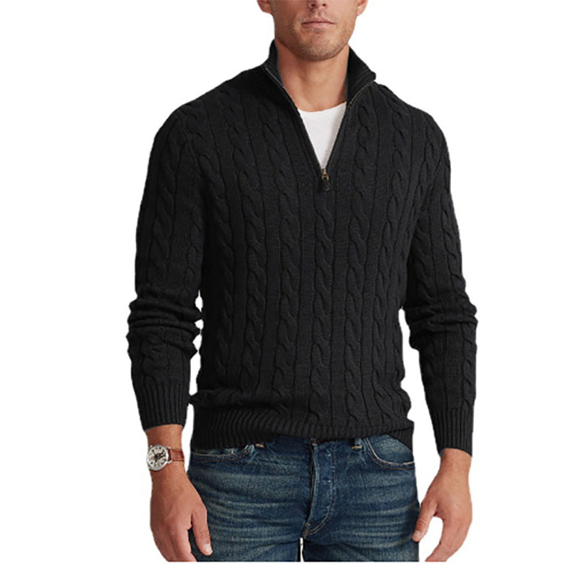 モックネックニットセーター男性固体プルオーバー長袖セータース - Men'S Fashion Zip Sweater のレビューと価格