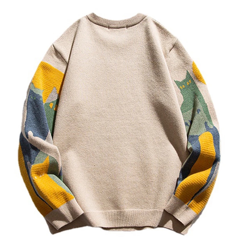 男性と女性のための原宿ニットセーター,フルキャットプリントの - Men'S Fashion Zip Sweater のレビューと価格