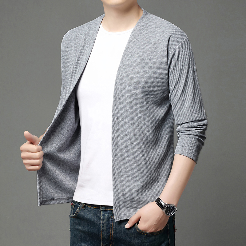 春と夏の無地ニットカーディガンジャケット日焼け防止服メンズシ - Men'S Fashion Zip Sweater のレビューと価格