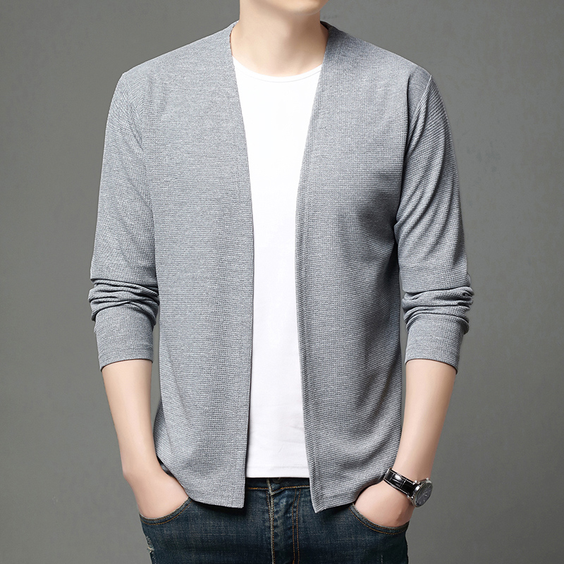 春と夏の無地ニットカーディガンジャケット日焼け防止服メンズシ - Men'S Fashion Zip Sweater のレビューと価格