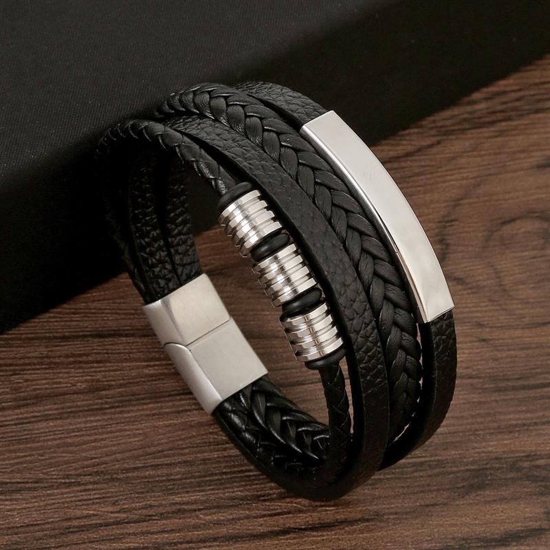 クラシックメンズレザーブレスレット新スタイル手織り多層コンビ - Mens Fashion Combination のレビューと価格