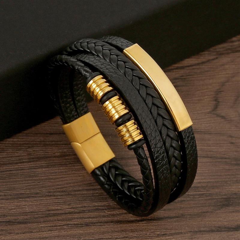 クラシックメンズレザーブレスレット新スタイル手織り多層コンビ - Mens Fashion Combination のレビューと価格