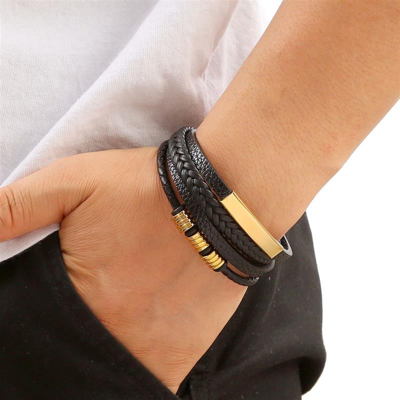 クラシックメンズレザーブレスレット新スタイル手織り多層コンビ - Mens Fashion Combination のレビューと価格