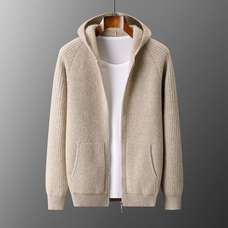 新しいメンズ厚いジッパーパーカーカーディガン100%メリノウ - Men'S Fashion Zip Sweater のレビューと価格