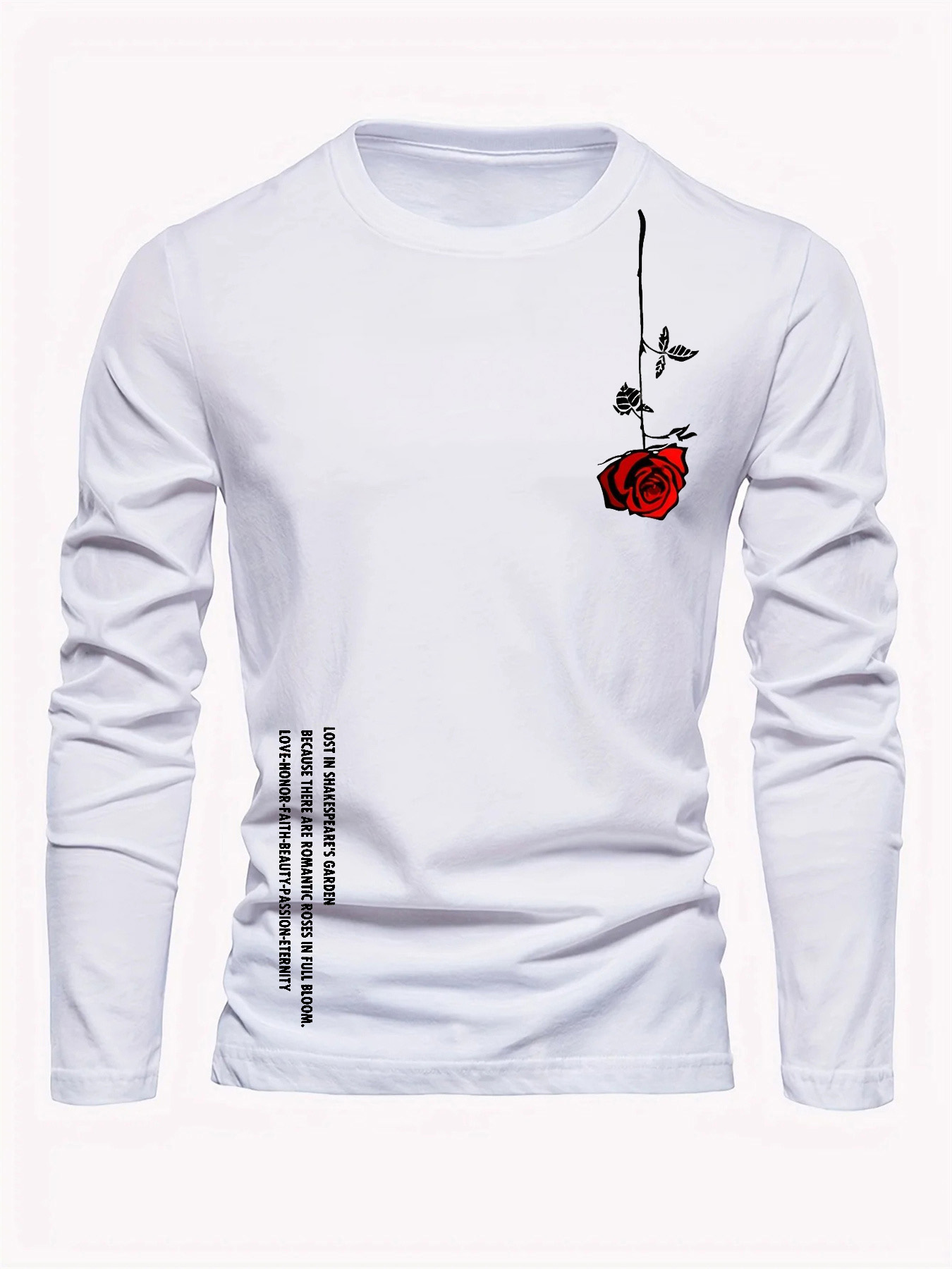 100% 純綿メンズ長袖ラウンドネックルーズカジュアルローズ - Men'S Fashion T Shirts のレビューと価格