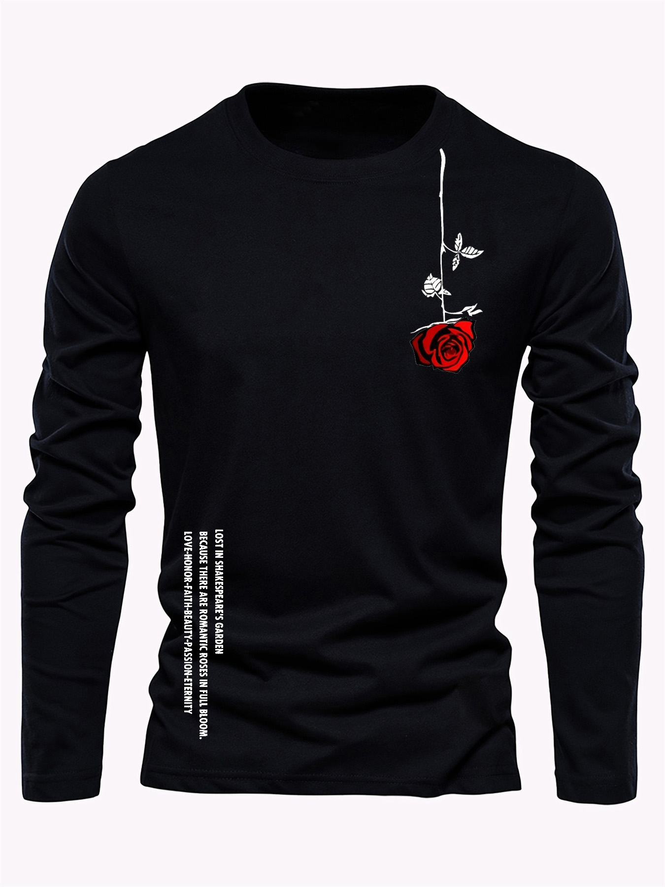 100% 純綿メンズ長袖ラウンドネックルーズカジュアルローズ - Men'S Fashion T Shirts のレビューと価格