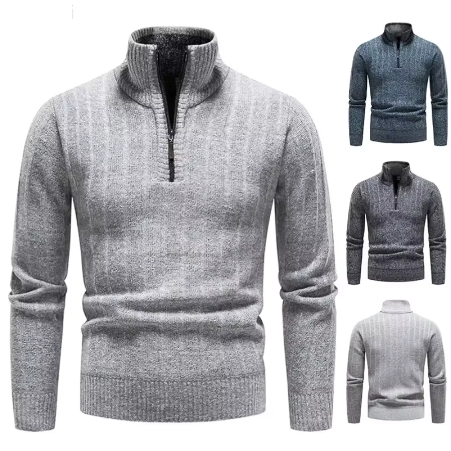 新しいメンズ暖かいセーターファッションハーフジップニットウェ - Men'S Fashion Zip Sweater のレビューと価格
