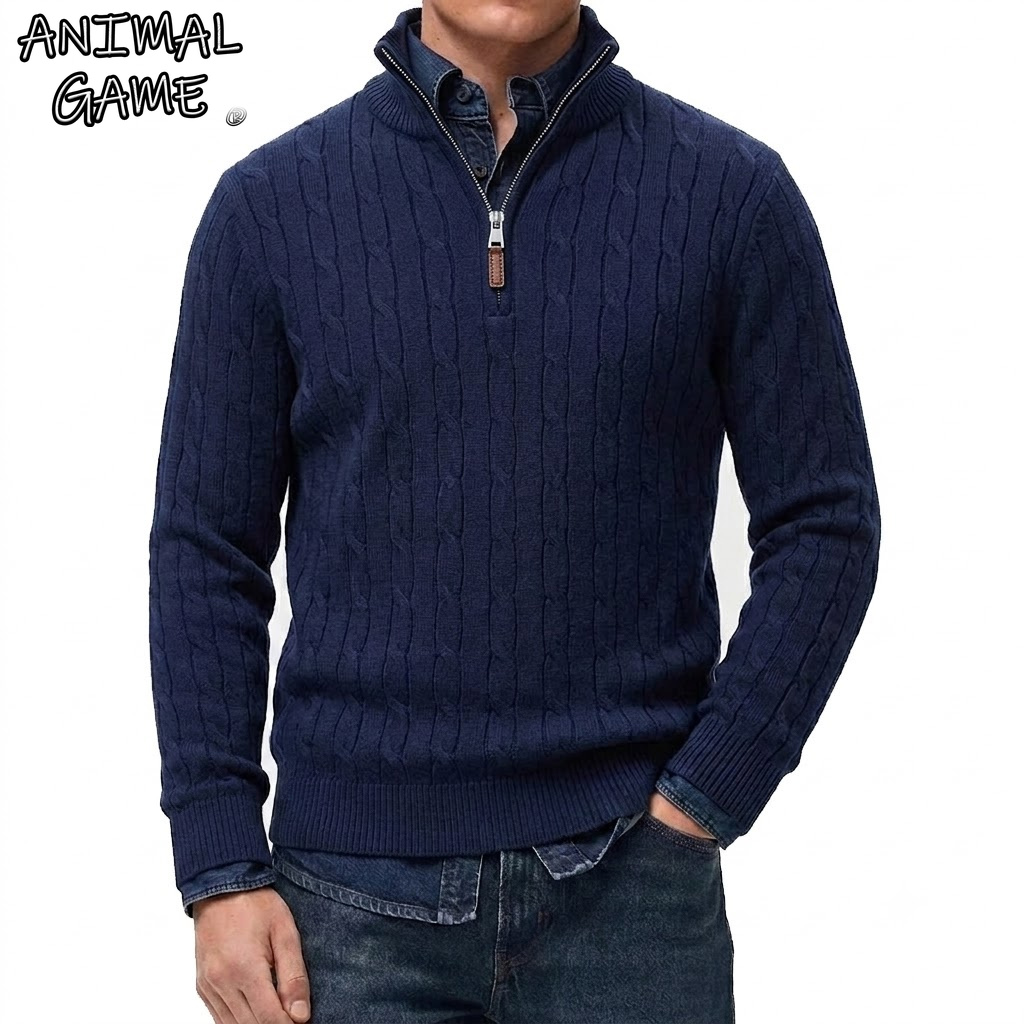 メンズカジュアルスタンドカラーカーディガン ハーフジップ ケ - Men'S Fashion Zip Sweater のレビューと価格